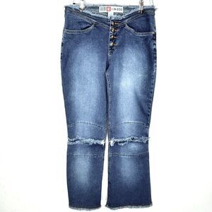 Vintage Jeans Women 11 L Blue Denim Y2K Hippie Boho Flare Bell Bottom Distressed